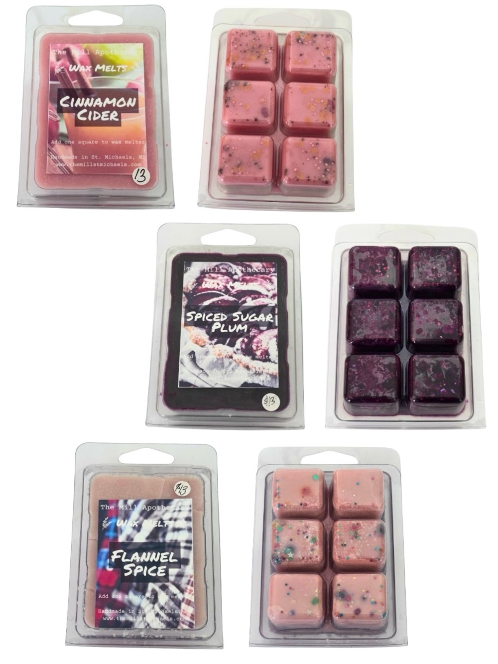 Wax Melts - Cinnamon Cider, Spiced Sugar Plum and Flannel Spice set of 3